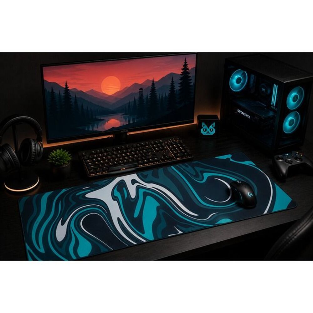 Extra Large Gaming Mouse Pad 35.5" x 15.5" Extended Desk Mat Blue Marble